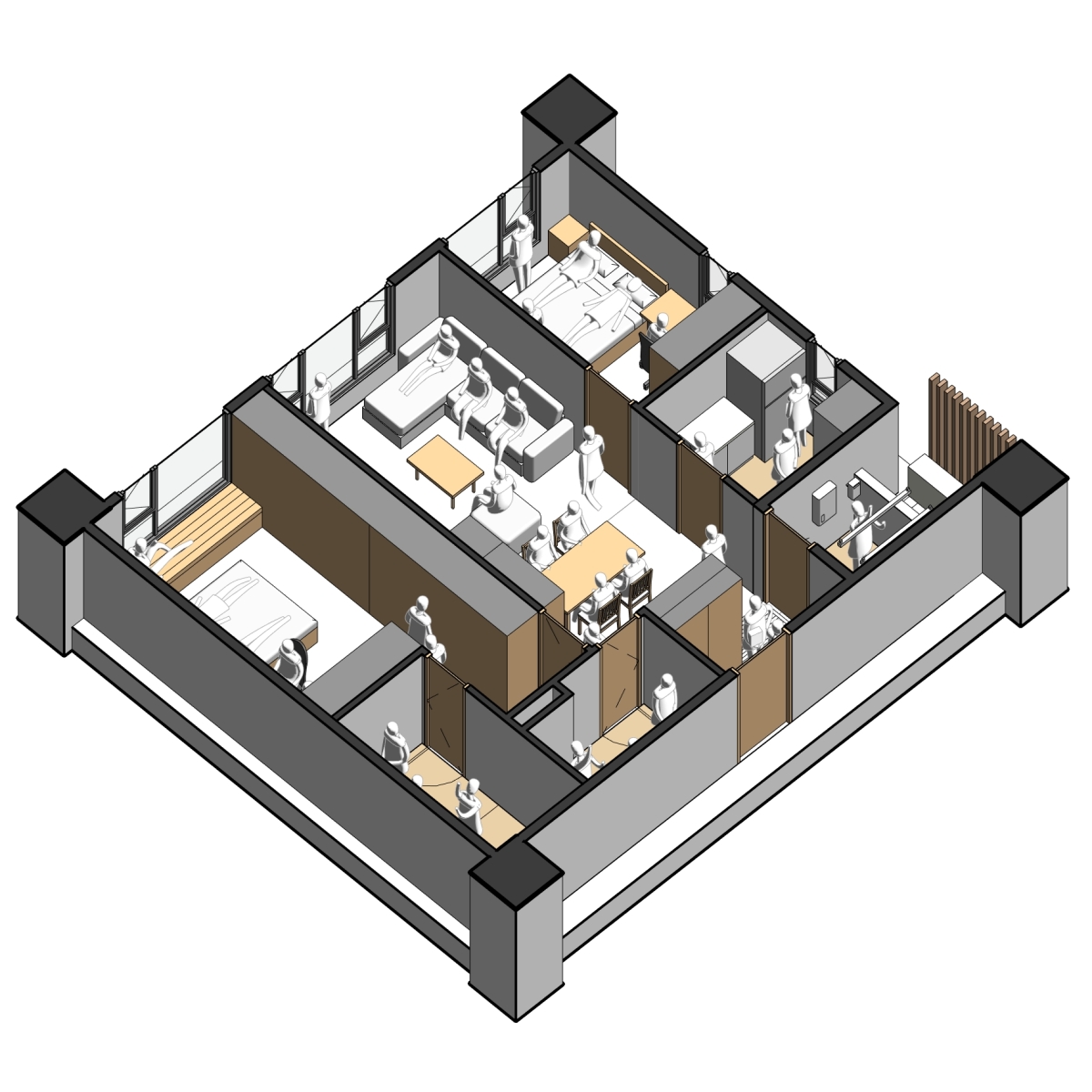 2Bedroom Unit 1.5 Daylight Surface Center #A 二房型 1.5 面採光 中央進 #A